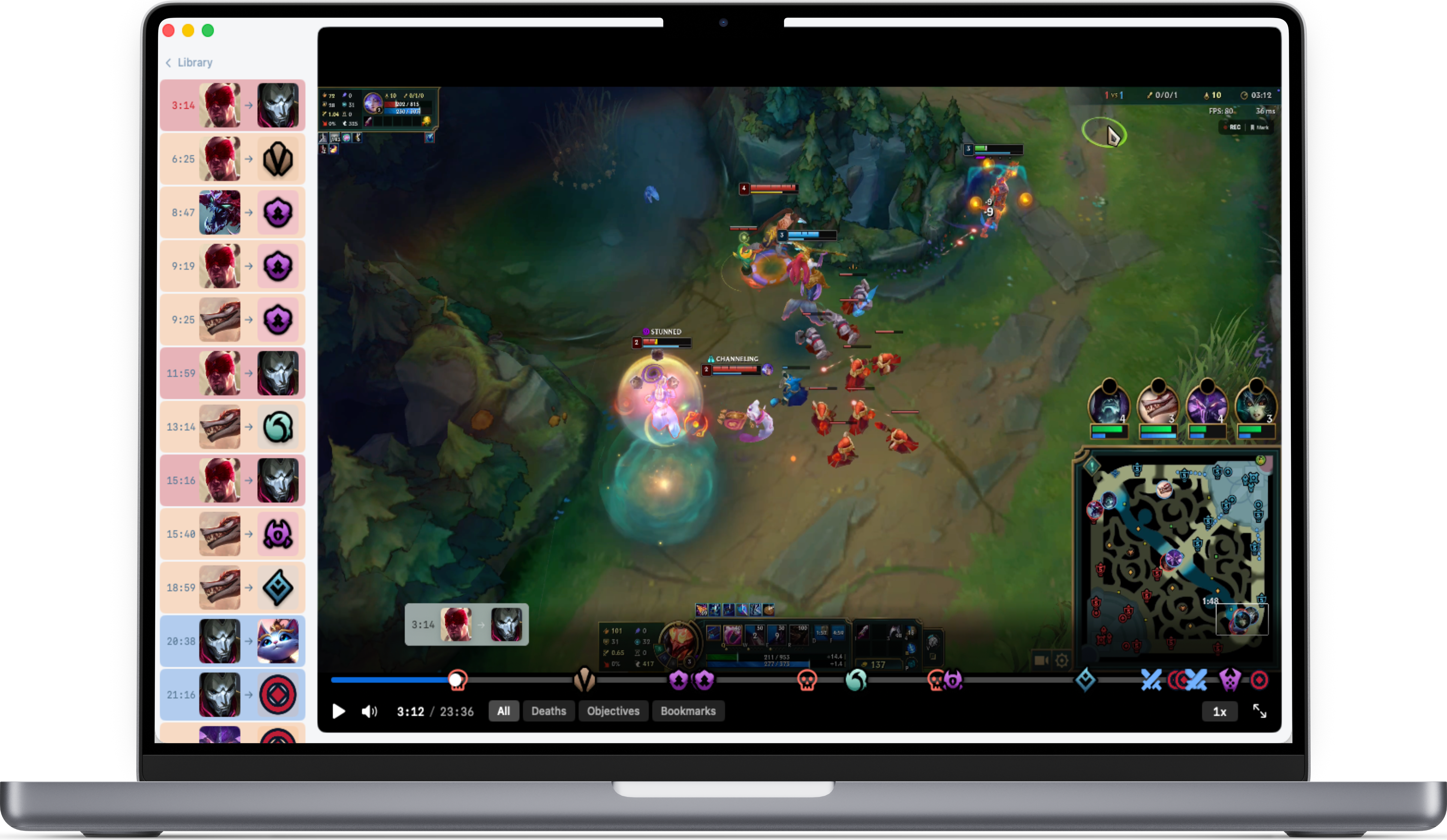 Replay view with event timeline